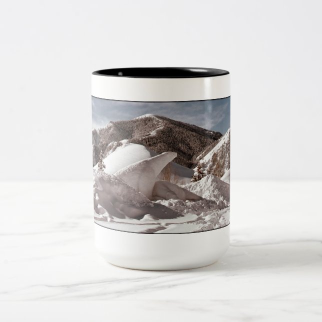 Polar Bear Snow Sculpture Sun Valley Idaho Two-Tone Coffee Mug (Center)