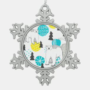 Polar bear snowflake pewter christmas ornament