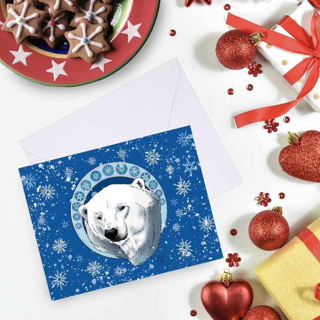 Polar Bear Snowflakes Art Nouveau Card (Creator Uploaded)