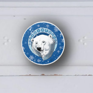Polar Bear Snowflakes Art Nouveau Ceramic Knob