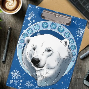 Polar Bear Snowflakes Art Nouveau Clipboard