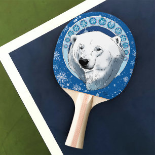 Polar Bear Snowflakes Art Nouveau Ping Pong Paddle