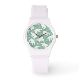 Polar Bear Snowflakes Blue White Winter Pattern Watch