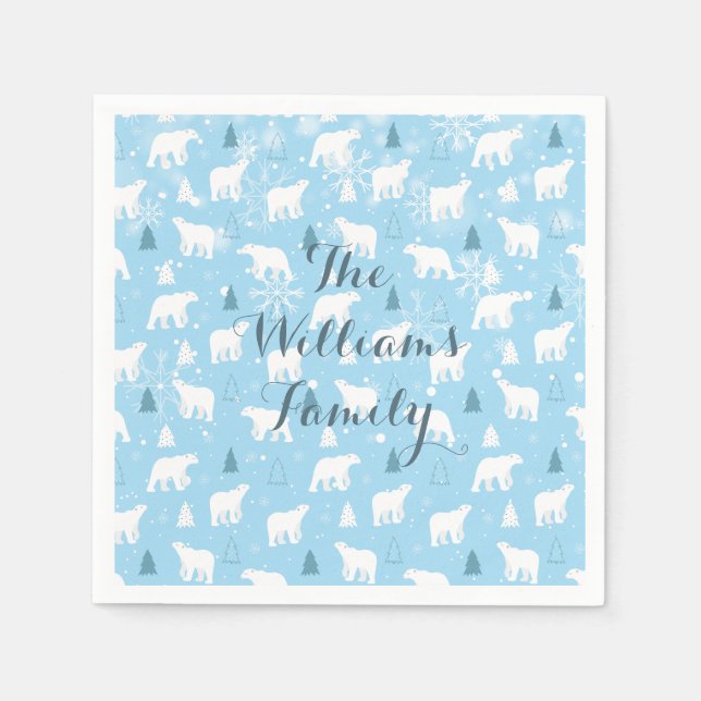  Polar Bear Snowflakes Personalized Napkin (Front)