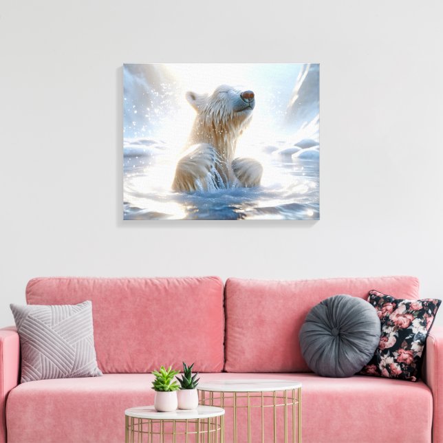 Polar Bear Splashing In Arctic Water Canvas Print (Insitu(LivingRoom))