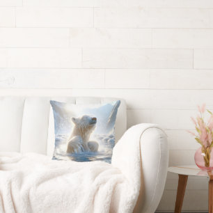 Polar Bear Splashing In Arctic Water Throw Pillow