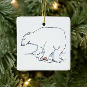 Polar Bear square ceramic ornament