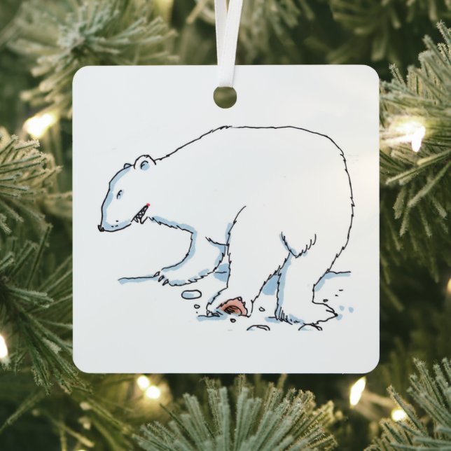 Polar Bear square metal ornament (Insitu)