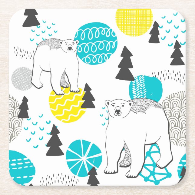 Polar bear square paper coaster (Front)