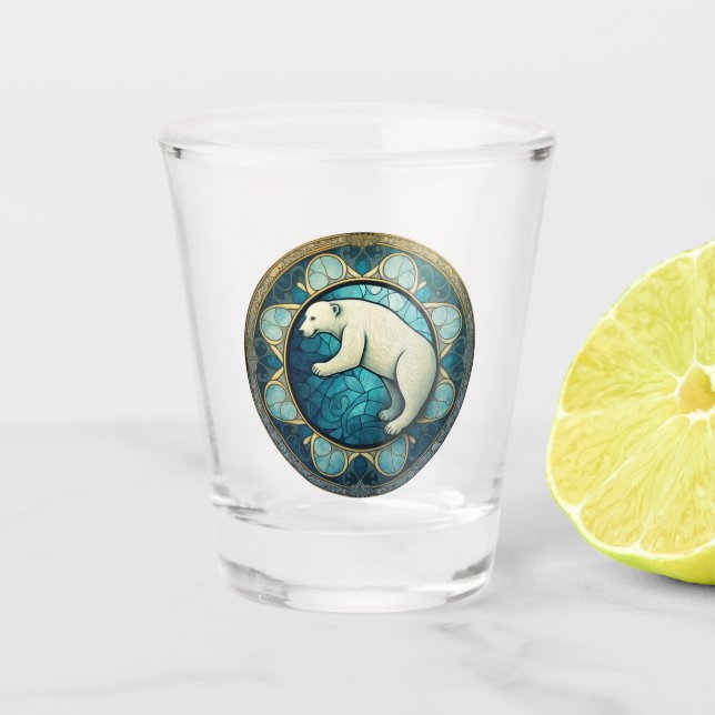 Polar Bear Stained Glass Style AI Art Shot Glass (Front)