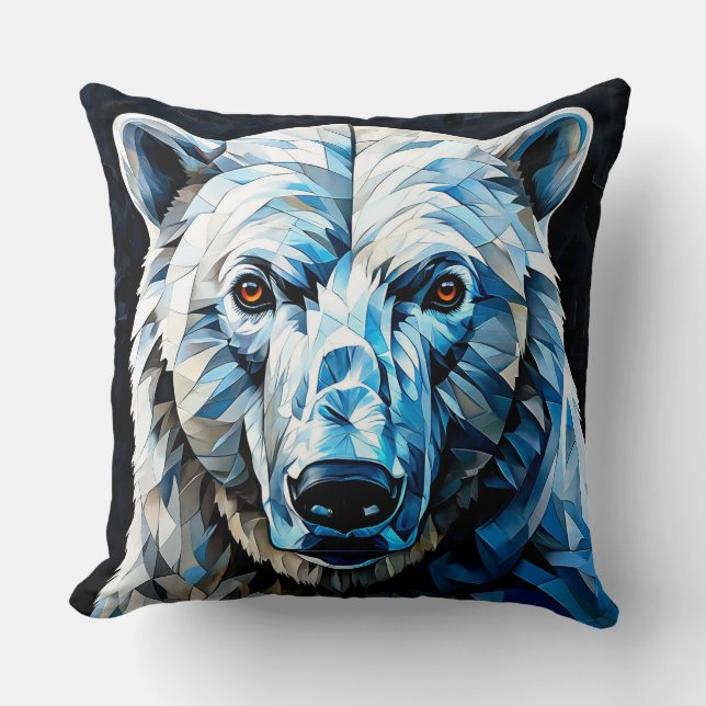 Polar Bear Stained Glass Throw Pillow (Front)