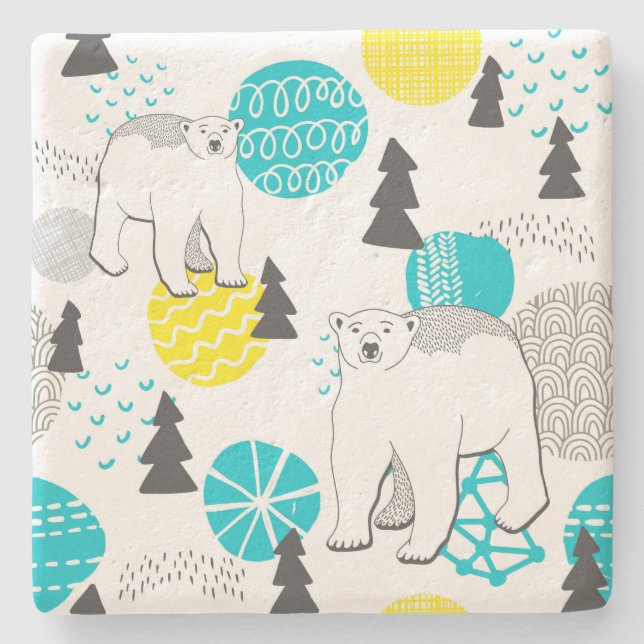 Polar bear stone coaster (Front)