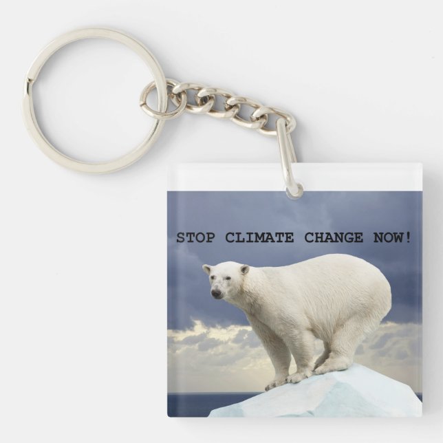 Polar Bear Stop Climate Change Now!  Keychain (Front)