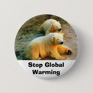 Polar Bear Stop Global Warming Button Pin