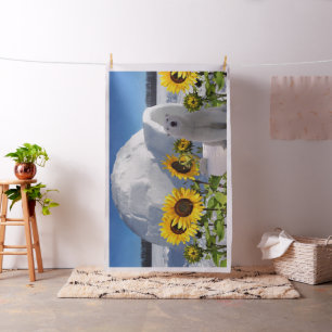 Polar Bear Sunflower Floral Fabric