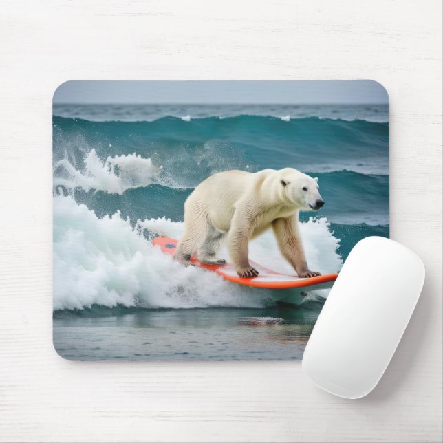 Polar Bear Surfing On A Surfboard Mouse Pad (With Mouse)