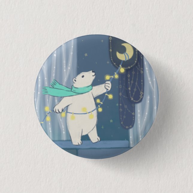 Polar Bear & the Moon 1 Inch Round Button (Front)