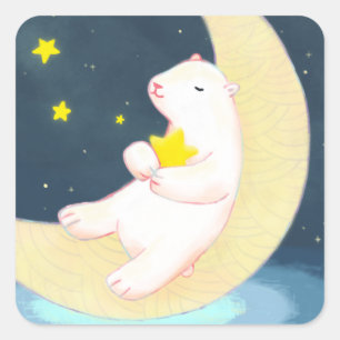 Polar Bear, the Moon & Stars Square Sticker