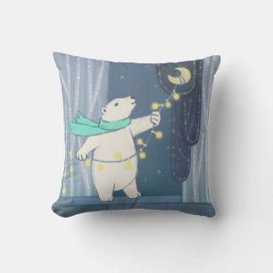 Polar Bear & the Moon Throw Pillow