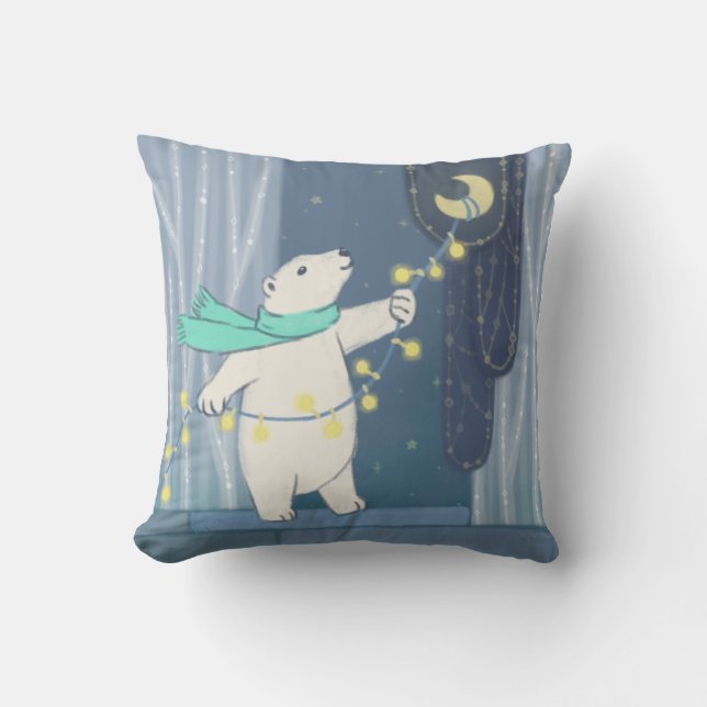 Polar Bear & the Moon Throw Pillow (Front)