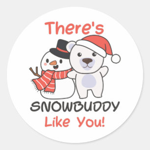 Polar Bear There's Snowbuddy Like Snowman Pun Clas Classic Round Sticker