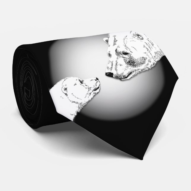 Polar Bear Tie w. Cub Tie Wildlife Art Tie Necktie (Rolled)