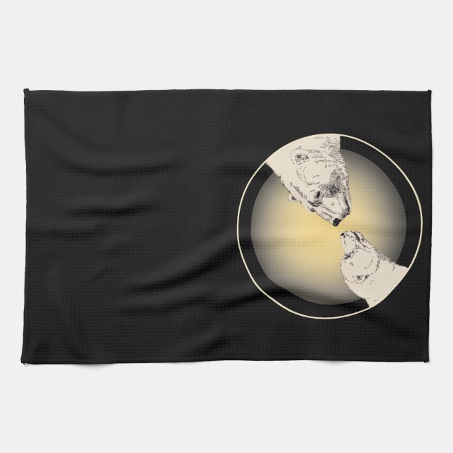 Polar Bear Towel Mother & Cub Bear Tea Towel (Horizontal)