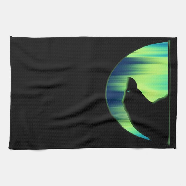 Polar Bear Towel Northern Lights Bear Tea Towel (Horizontal)