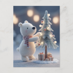 Polar Bear Toy Decorating a Christmas Tree Postcard