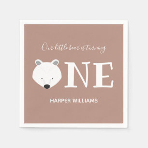 Polar Bear Turning One Animal First Birthday Napkin