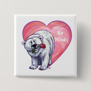Polar Bear Valentine's Day 2 Inch Square Button