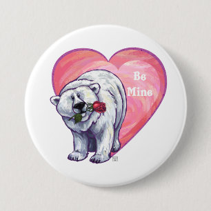 Polar Bear Valentine's Day 3 Inch Round Button
