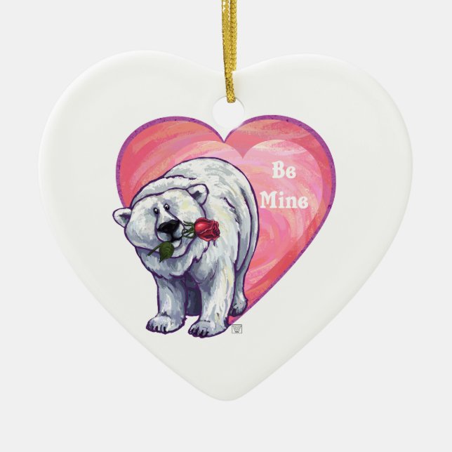 Polar Bear Valentine's Day Ceramic Ornament (Front)