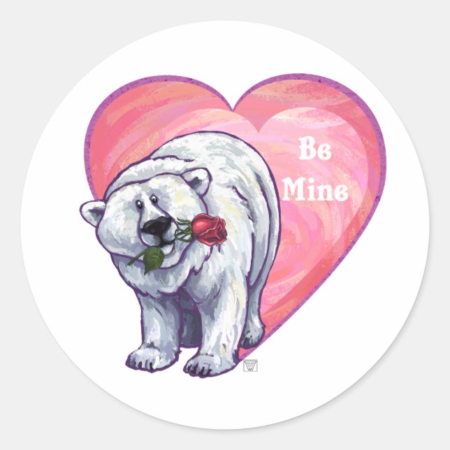 Polar Bear Valentine's Day Classic Round Sticker (Front)