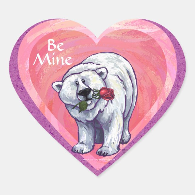 Polar Bear Valentine's Day Heart Sticker (Front)