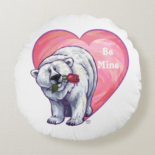 Polar Bear Valentine's Day Round Pillow (Front)