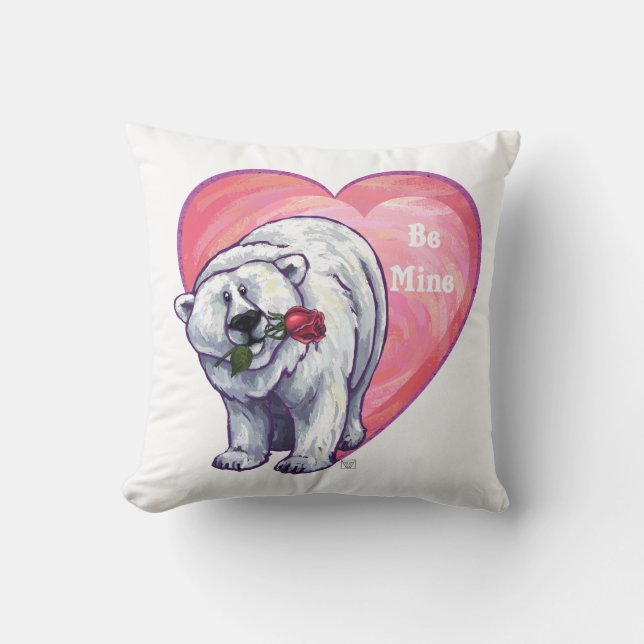 Polar Bear Valentine's Day Throw Pillow (Front)
