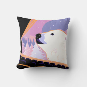 Polar Bear Viewing Winter Scene from Theater Throw Pillow
