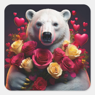 Polar Bear Wants You To Be His Valentine Square Sticker