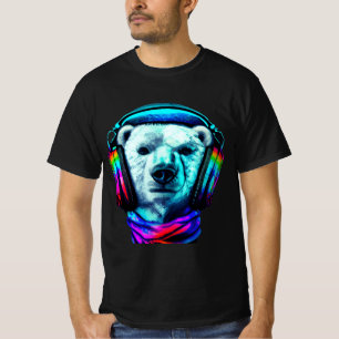 Polar Bear Wearing Rainbow Headphones T-Shirt