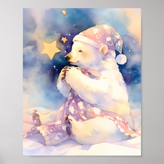 Polar Bear Whimsical Watercolor Nursery Poster (Devant)