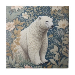 Polar Bear William Morris Inspired Floral Tile