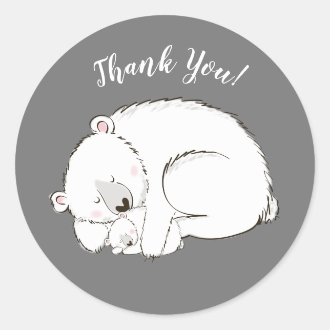 Polar Bear Winter Baby Shower Classic Round Sticker (Front)