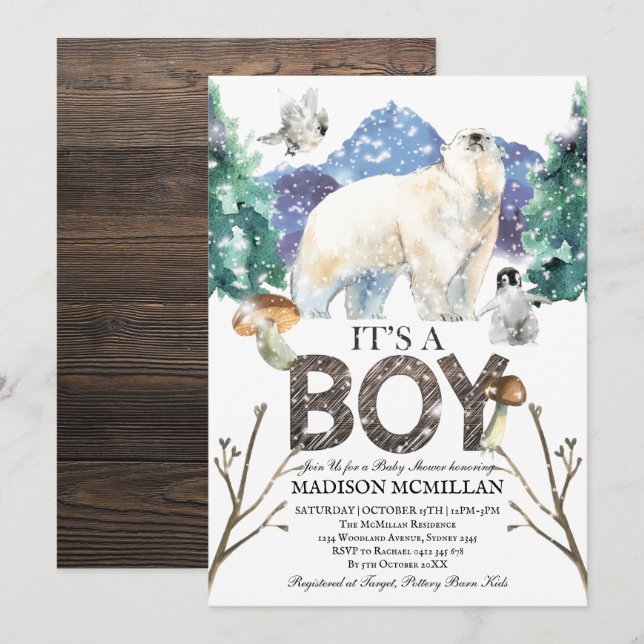 Polar Bear Winter Baby Shower Invitation (Front/Back)