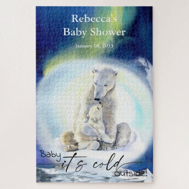 Polar Bear Winter Baby Shower Its Cold Outside Jigsaw Puzzle (Vertical)