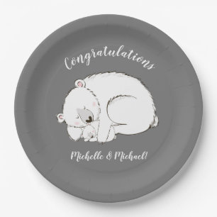 Polar Bear Winter Baby Shower Paper Plate