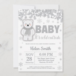 Polar Bear Winter Baby Shower Snowflake Invitation