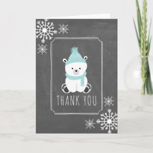 Polar Bear Winter Baby Shower Thank You Blue Card