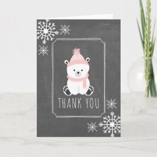 Polar Bear Winter Baby Shower Thank You Pink Card