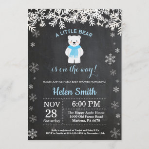 Polar Bear Winter Boy Baby Shower Chalkboard Invitation